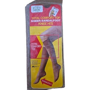 Vtg Kmart Knee Hi's Size 8 1/2 - 11 Suntone Sheer Sandalfoot 1 Pack Nylon Comfy